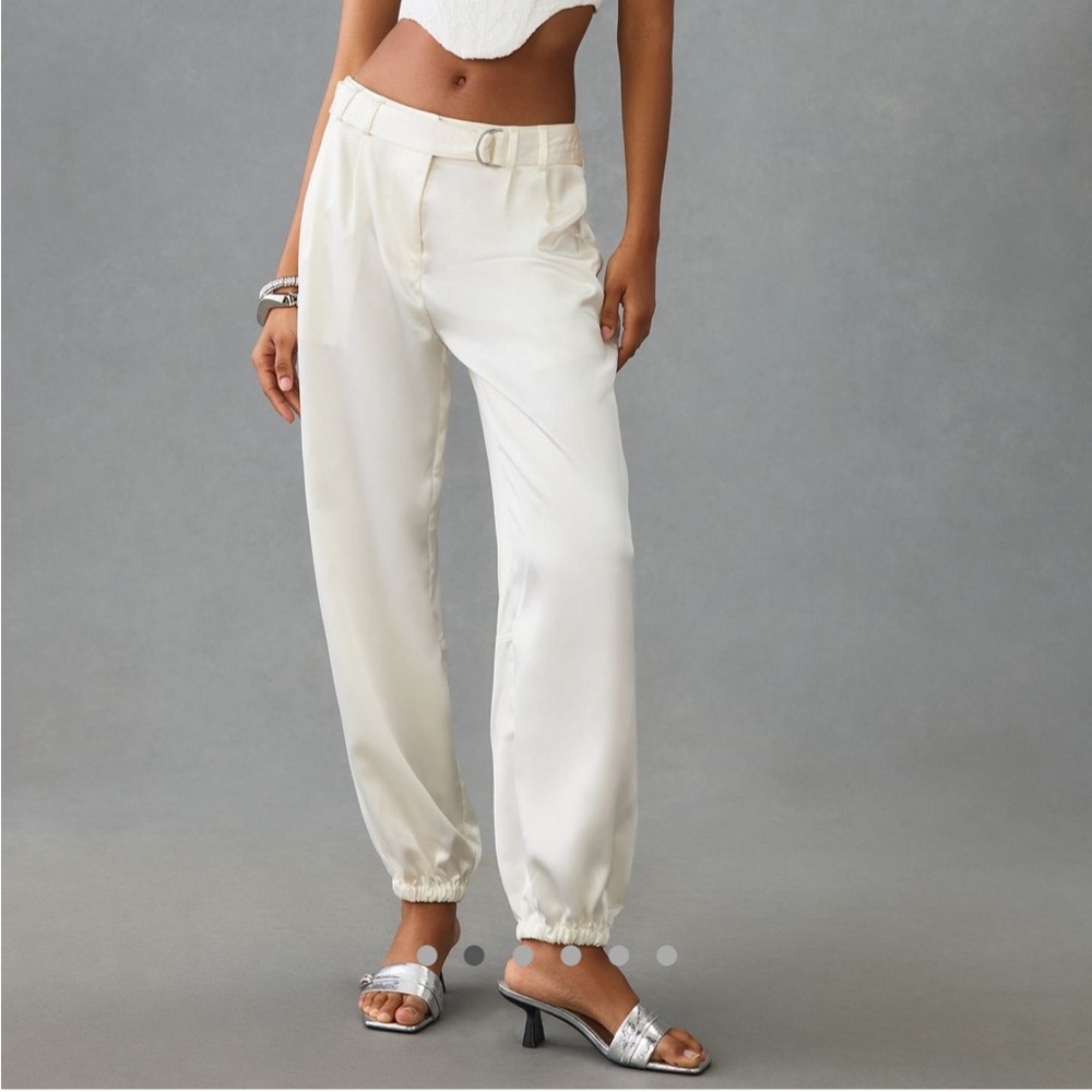 Maeve Chic Satin Creme Parachute Pant